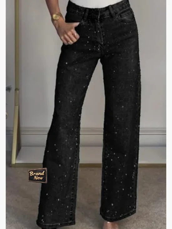 Baggy Sparkle Wide Leg Jeans Rhinestone Denim Pants Women Trendy